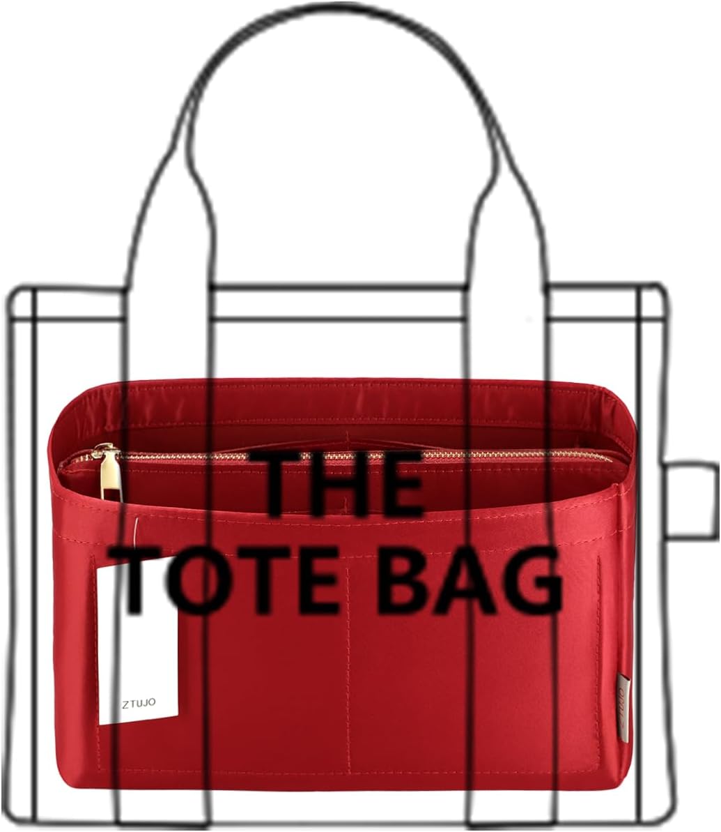 purse organizer insert for handbags, purse organizer with zipper, neverfull organizer, bag organizer for speedy neverfull onthego tote, handbag and more (silky red, small)