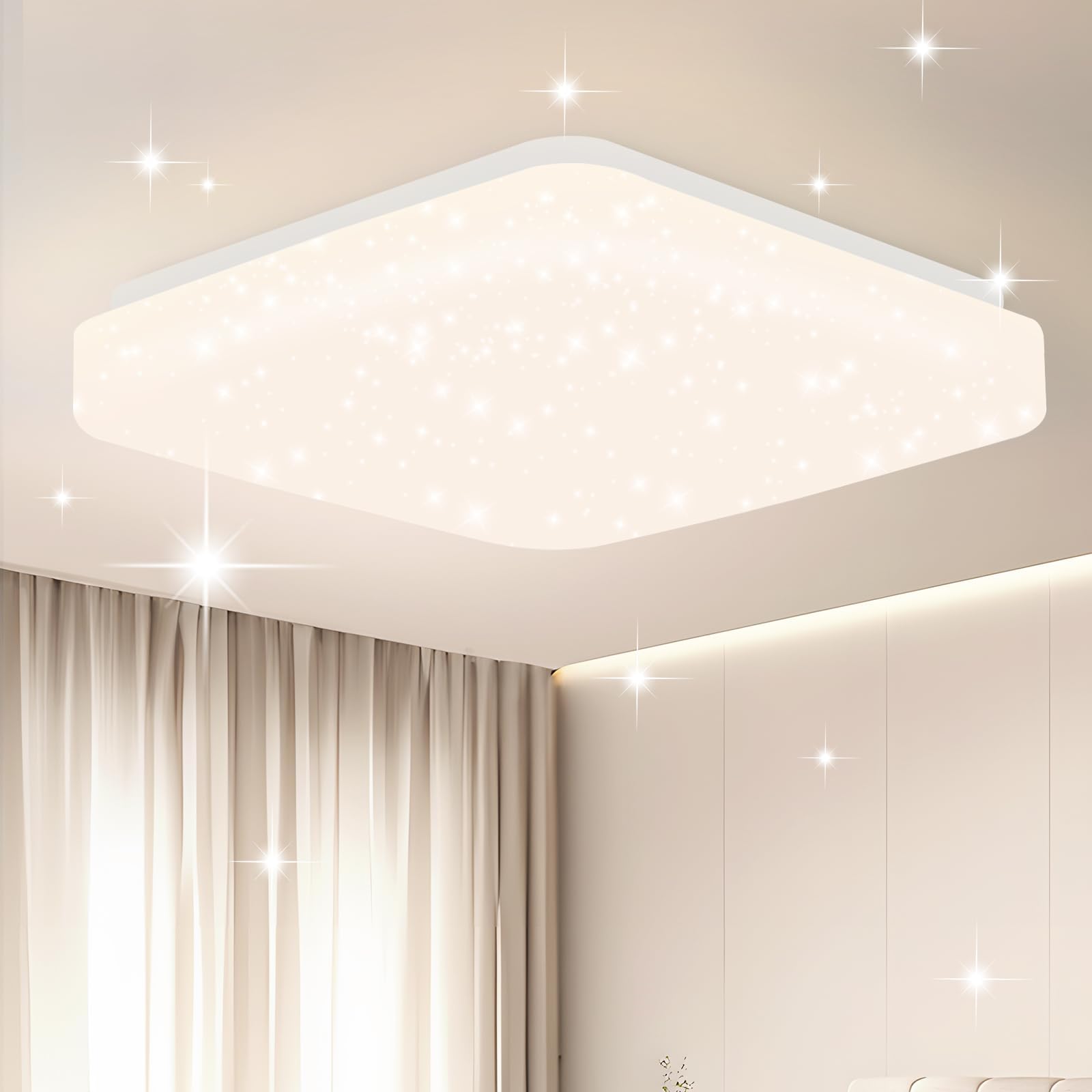 ZMH Deckenlampe LED Deckenleuchte Schlafzimmer - 21cm Schlafzimmerlampe Sternenhimmel 15W Flurlampe Quadratisch Küchenlampe Neutralweiß Küche Deckenbeleuchtung Sternendekor für Kinderzimmer