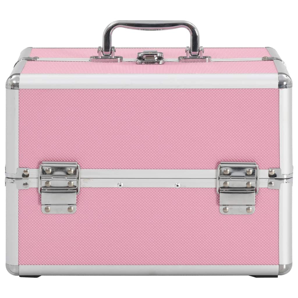 Kosmetikkoffer Aluminium Rosa 22x30x21 cm mit Tragegriff abschließbar ausziehbare Tabletts ideal für Reise Urlaub Handgepäck Makeup Organizer Aufbewahrung Kulturbeutel Necessaire