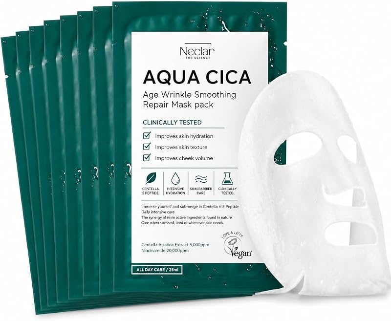 Máscara facial de tecido Neclar com Centella e Niacinamida 2% — Pacote com 10