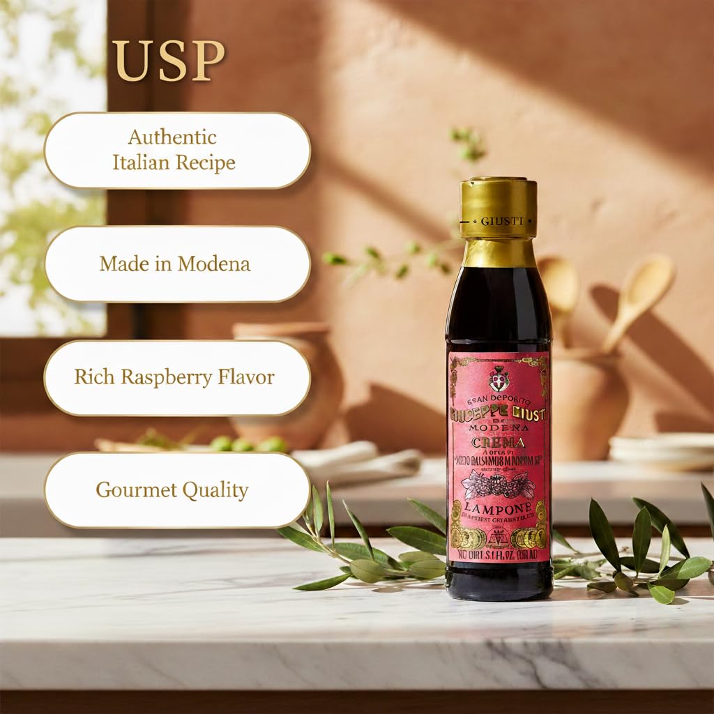 Giuseppe Giusti Raspberry Glaze Balsamic Vinegar LAMPONE 150ml, Fruity Balsamic Drizzle 1