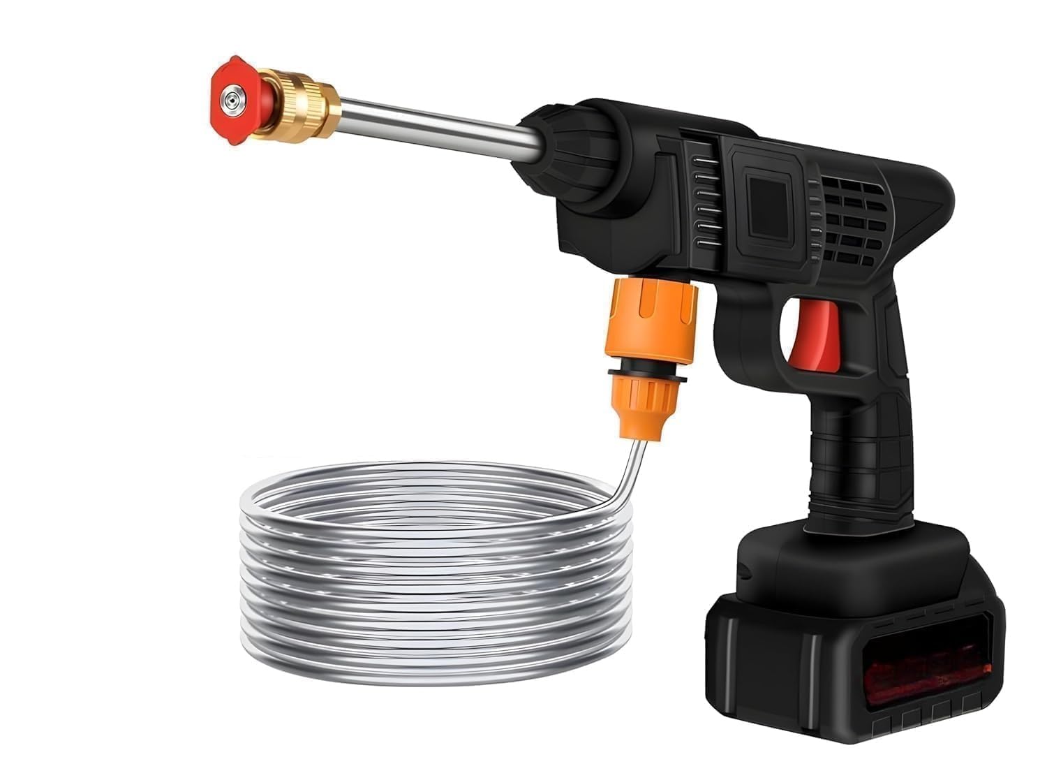 Seseno Double Battery Cordless Portable Wireless Pressure Washer Gun 48V 12000mAh High Pressure Water Gun for Car Wash and Bike Cleaning with Adjustable Nozzle and 5M Hose Pipe