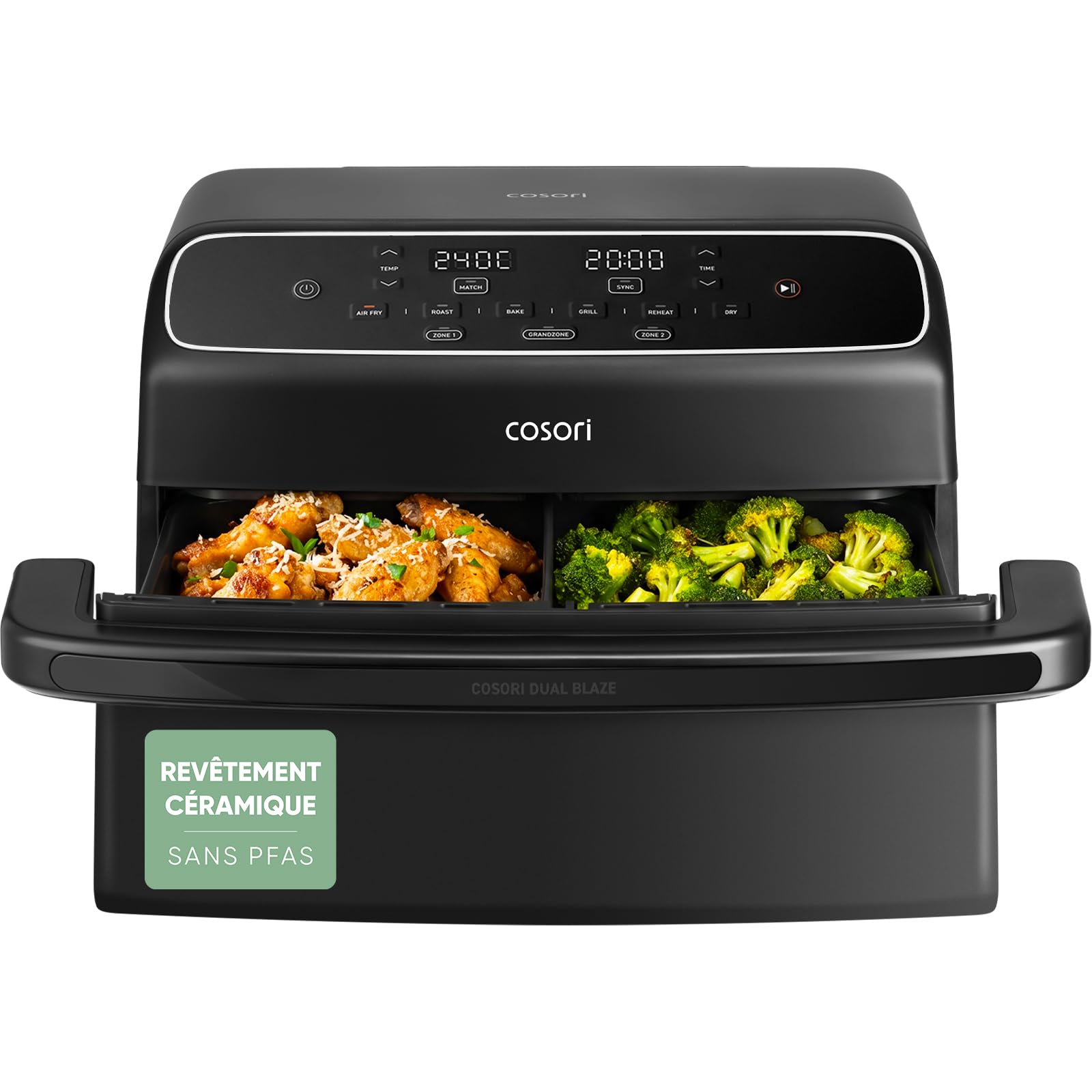 Cosori Air fryer Twinfry compact 8,6L Revêtement céramique | Sans PFAS, 4 résistances sur 2 niveaux, 6 fonctions, double panier avec séparateur amovible, 35-240 °C, 2700 W
