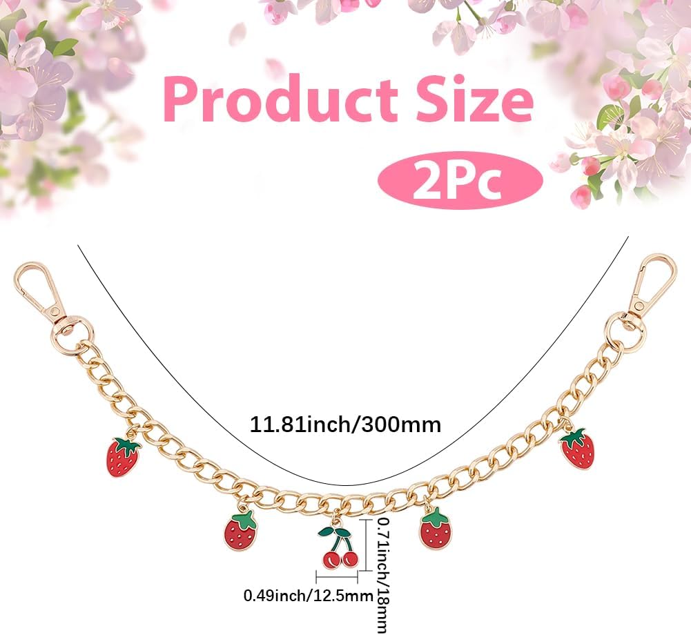 Beebeecraft 2Pcs Strawberry Bag Charm Chain Red Enamel Cherry Fruit Bag Decoration Chain Purse Extender Replacement for Handbags Keychain Wallet Shoulder Crossbody