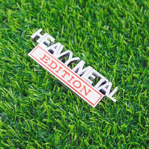 Image of Pair Set Heavy Metal Edition Emblem 3D Fender Badge Decal Sticker Nameplate for Universal Vehicle, Car, Truck, SUV Motorcycle Accessories (Silver Red)