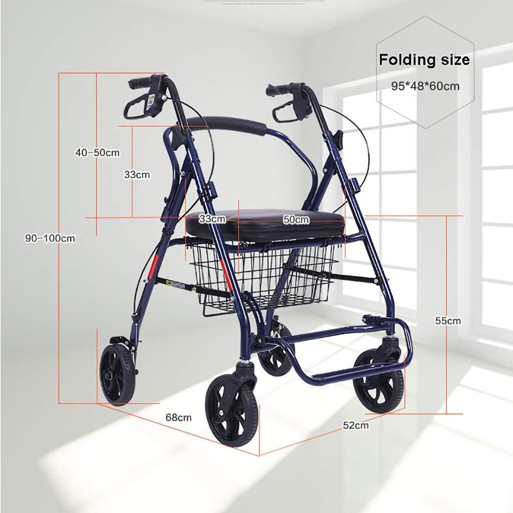 Andador, Ayuda de Movilidad para Caminar Plegable Andador Andador Carro de la Compra Carro con Asiento y Freno de Mano para Ancianos Azul Interesting