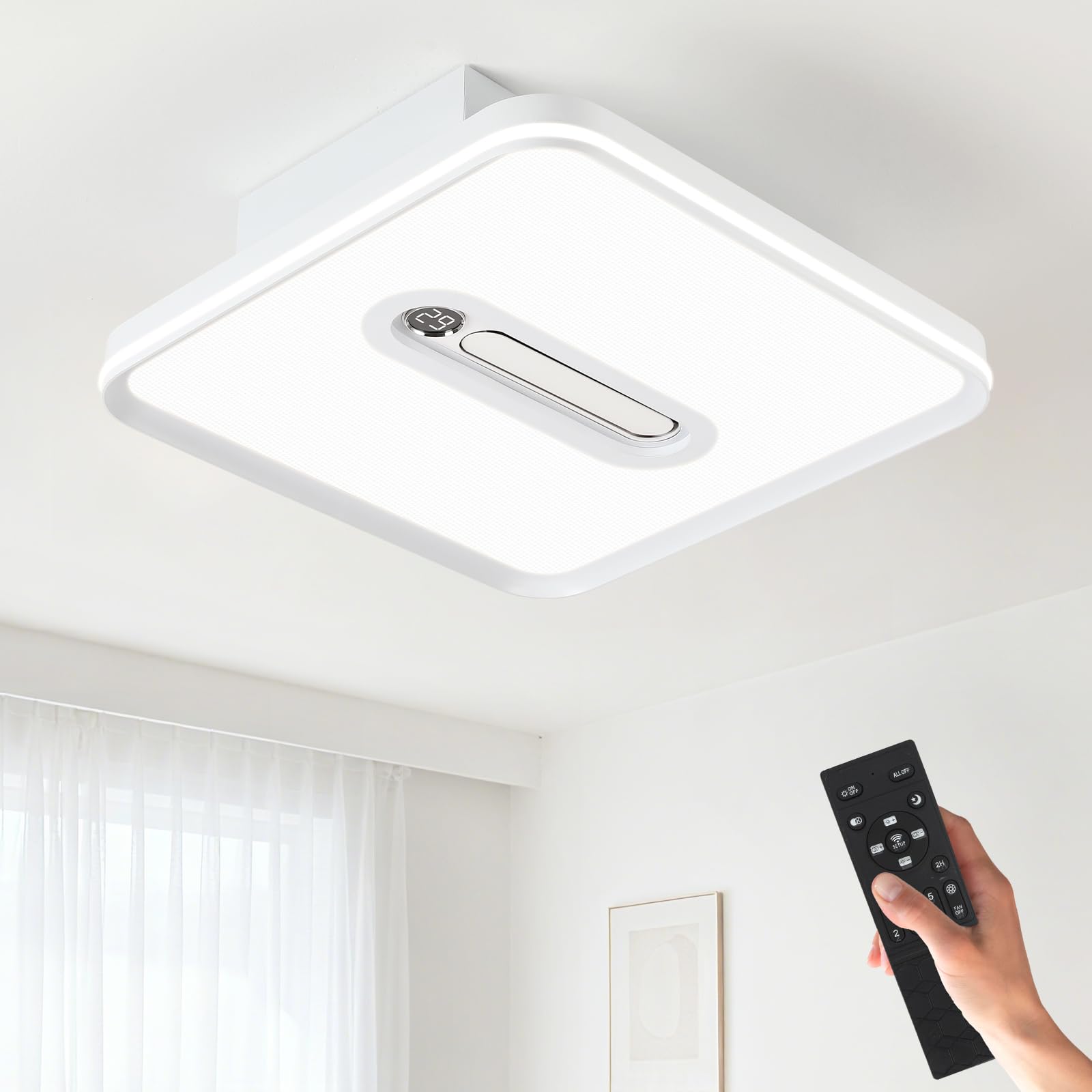 Photo 1 of ***MISSING HARDWARE*** Bladeless Ceiling Fans with Lights Remote Control, Eye Care LED Ceiling Light with Fan, Stepless Dimming 3000K-6000K, Temperature Display, Low Profile Ceiling Fan for Bedroom Kids Room Kitchen