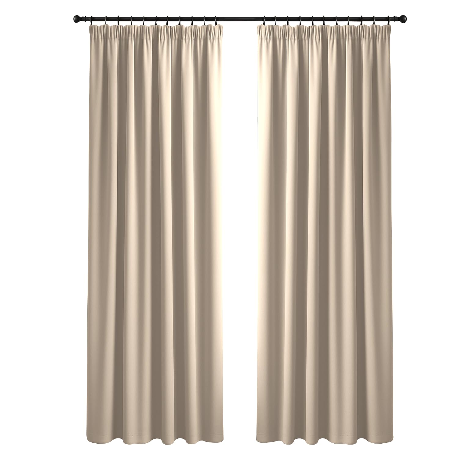 Yorkshire Bedding Pencil Pleat Blackout Curtains for Bedroom W66 x L90 Inch Drop Thermal Insulated Extra Wide Room Divider Cream Curtains with 2 Panels