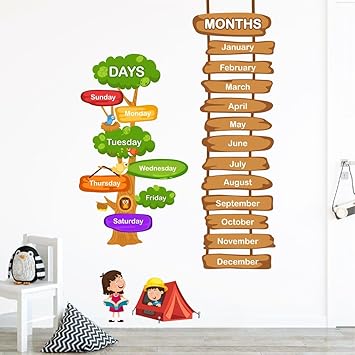 Decal O Decal Days and Months Name for Kids Self Adhesive Wall Sticker-Vinyl - image, photos