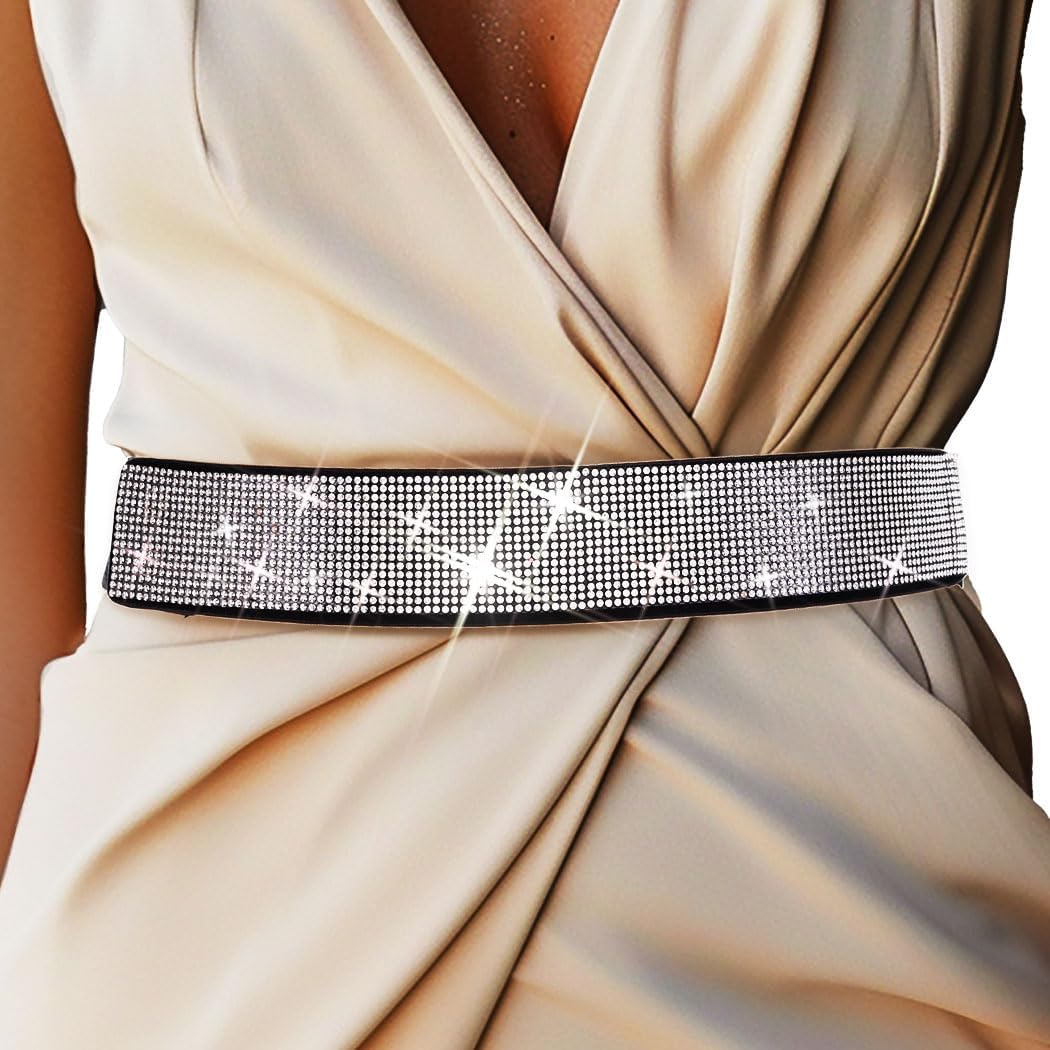 Silver Rhinestone Belt Fashion Elastic Rave Waist Belts for Women