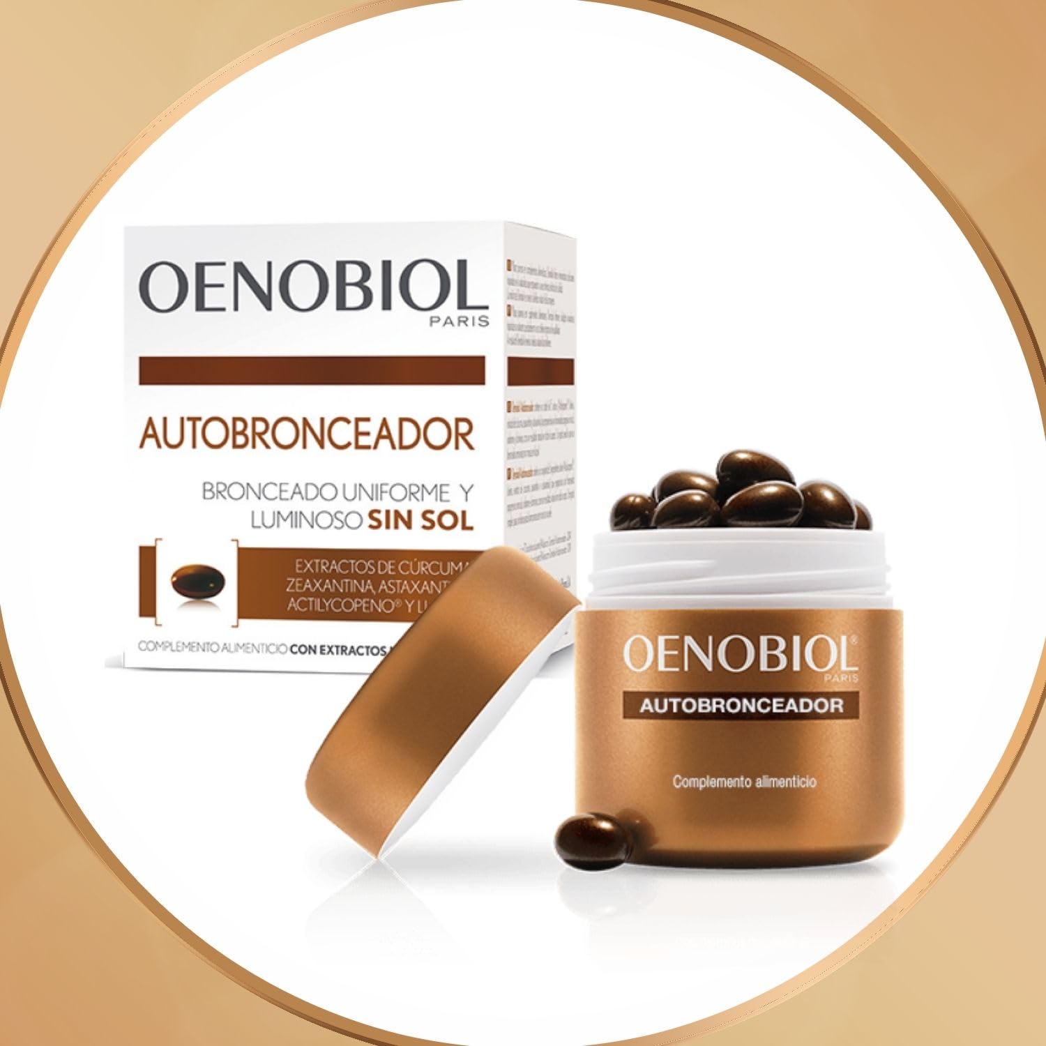 Oenobiol Autobronceador Triplo - Bronceador facial y corporal sin sol - Complemento alimenticio con cúrcuma, licopeno y luteína - 90 cápsulas