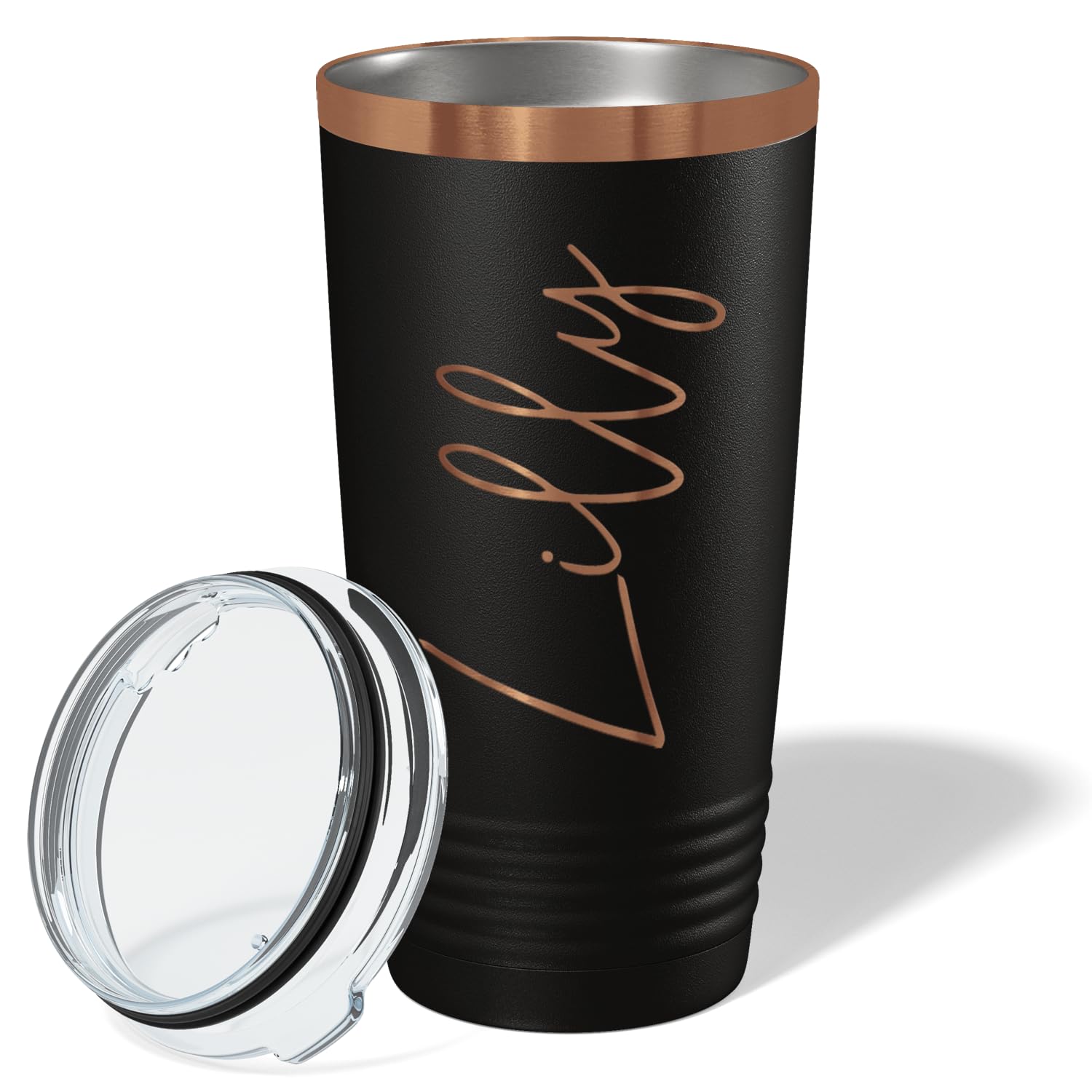 Personalized Tumblers 20 oz with Lid Your Name Laser Engraved on Black with Ion Rose Gold Design Customized Cup Gift Stainless Steel Vacuum Insulated Coffee Mug