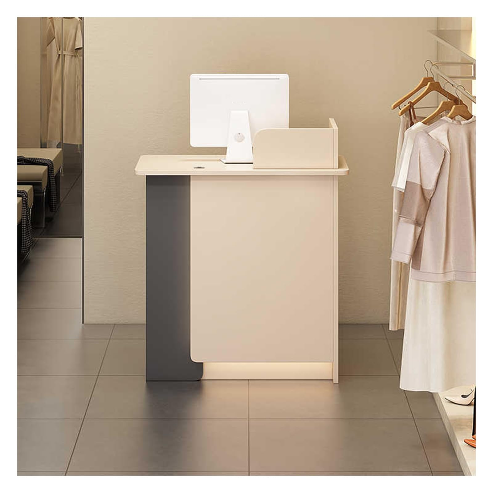 Moderno banco cassa con cassetto chiudibile a chiave e gestione dei cavi, elegante scrivania per reception e archivio per vendita al dettaglio, ufficio, salone, 80 cm