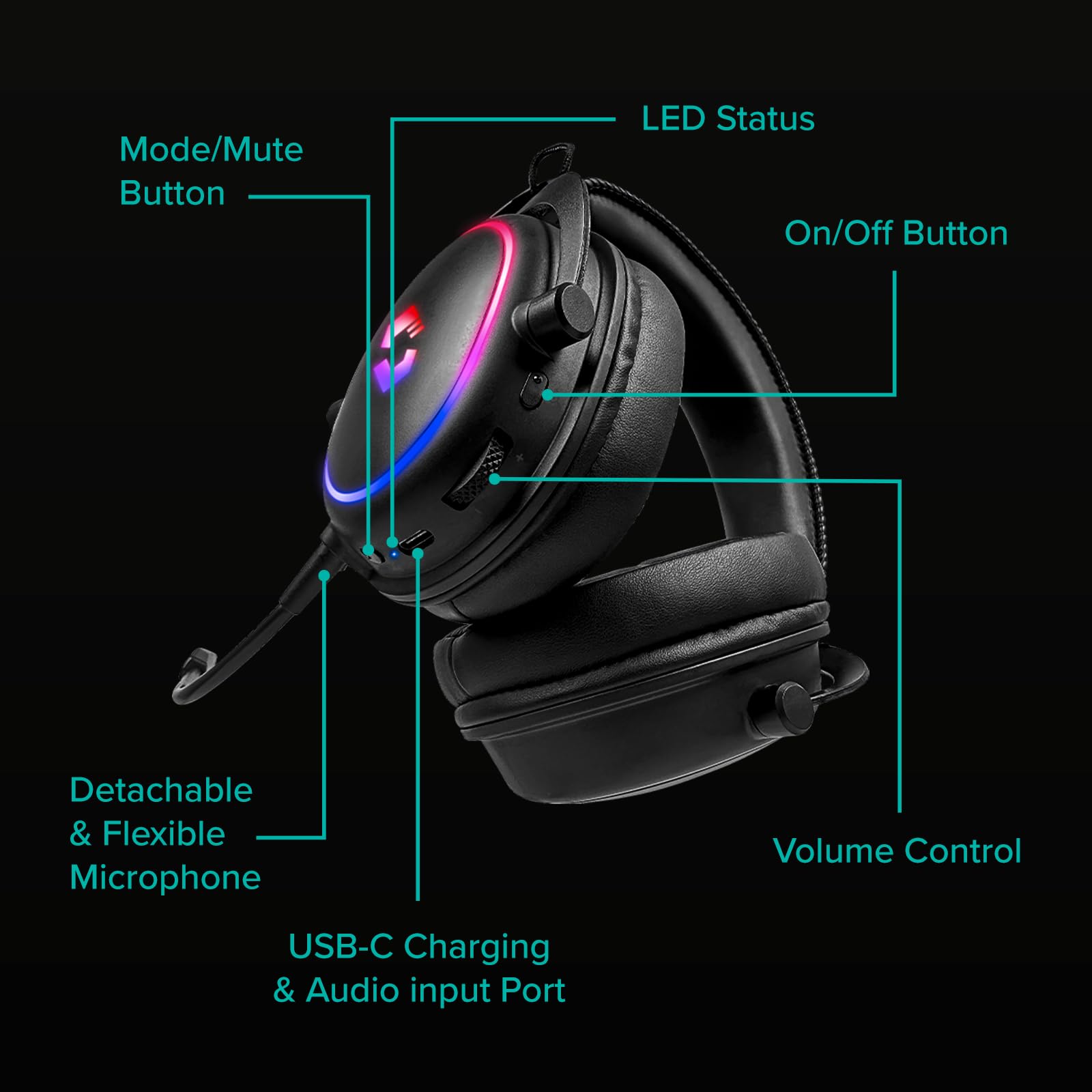Speedlink CONUX RGB Gaming Headset Wireless Bluetooth USB 2.4G 3,5mm Klinke | mit Mikrofon, Metallrahmen, weiche Polsterung, Akku wiederaufladbar, kabellos, PC/PS5/PS4/Xbox Series X/S/Switch/Switch2