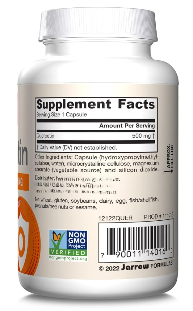 Quercetina vegana 500 mg per porzione, 100 capsule