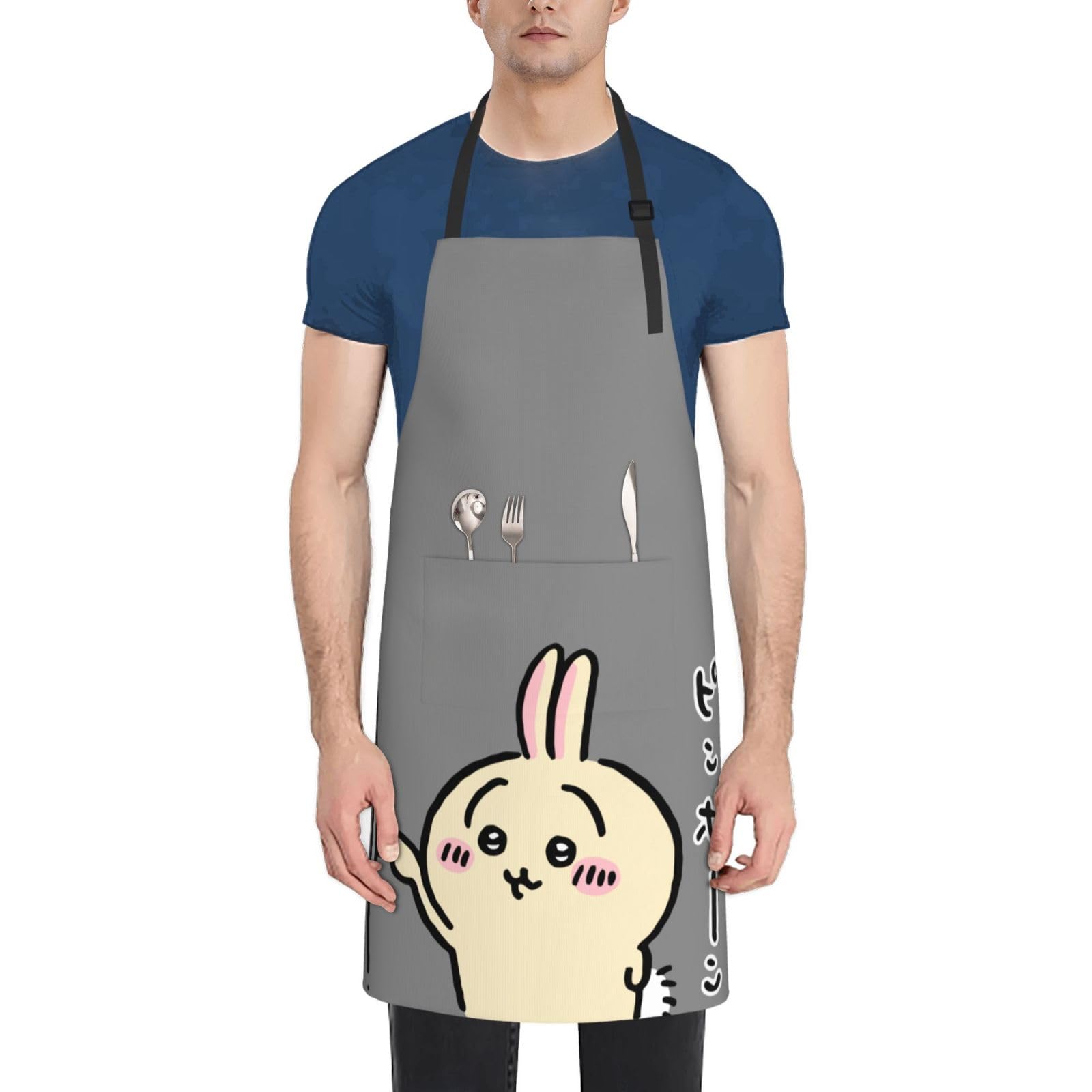 CUNE ウサギプリント ワークエプロン グレー Amazon｜エプロン カフェエプロン ちいかわ うさぎ ワークエプロン 首