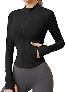 IECCP Women's Sports Jacket, Running Jacket, Long Sleeve Gym Tops, Yoga Fitness Sports Tops, Two Zip Pockets, Lightweight Training Jacket with Thumb Hole