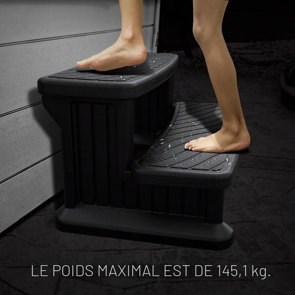 Puri Tech Escalier Universel pour Piscine, Échelles à l'étranger, Accessoires de Spa, Marches antidérapantes et durables - Noir