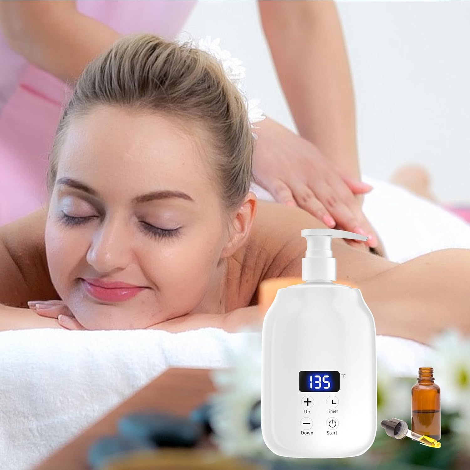 Scaldaolio per Massaggio per Olio da Massaggio Spa Dispenser da 2 Bottiglie e Scaldalozione Scaldabiberon per gel Scaldabiberon per Salone Scaldabiberon per olio da massaggio (Bianco)