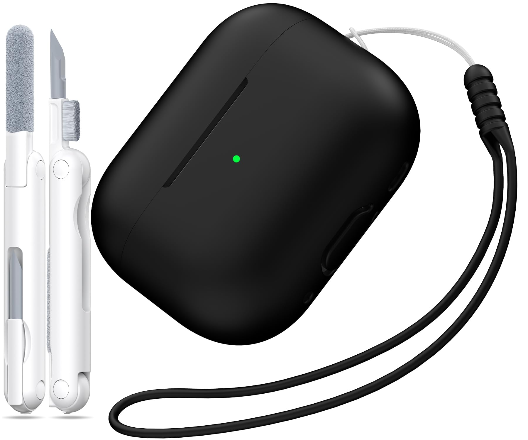 Custodia per AirPods Pro di seconda generazione, Custodia per AirPods Pro in morbido silicone anticaduta e antiurto Skin Touch con portachiavi e kit di pulizia,Nero