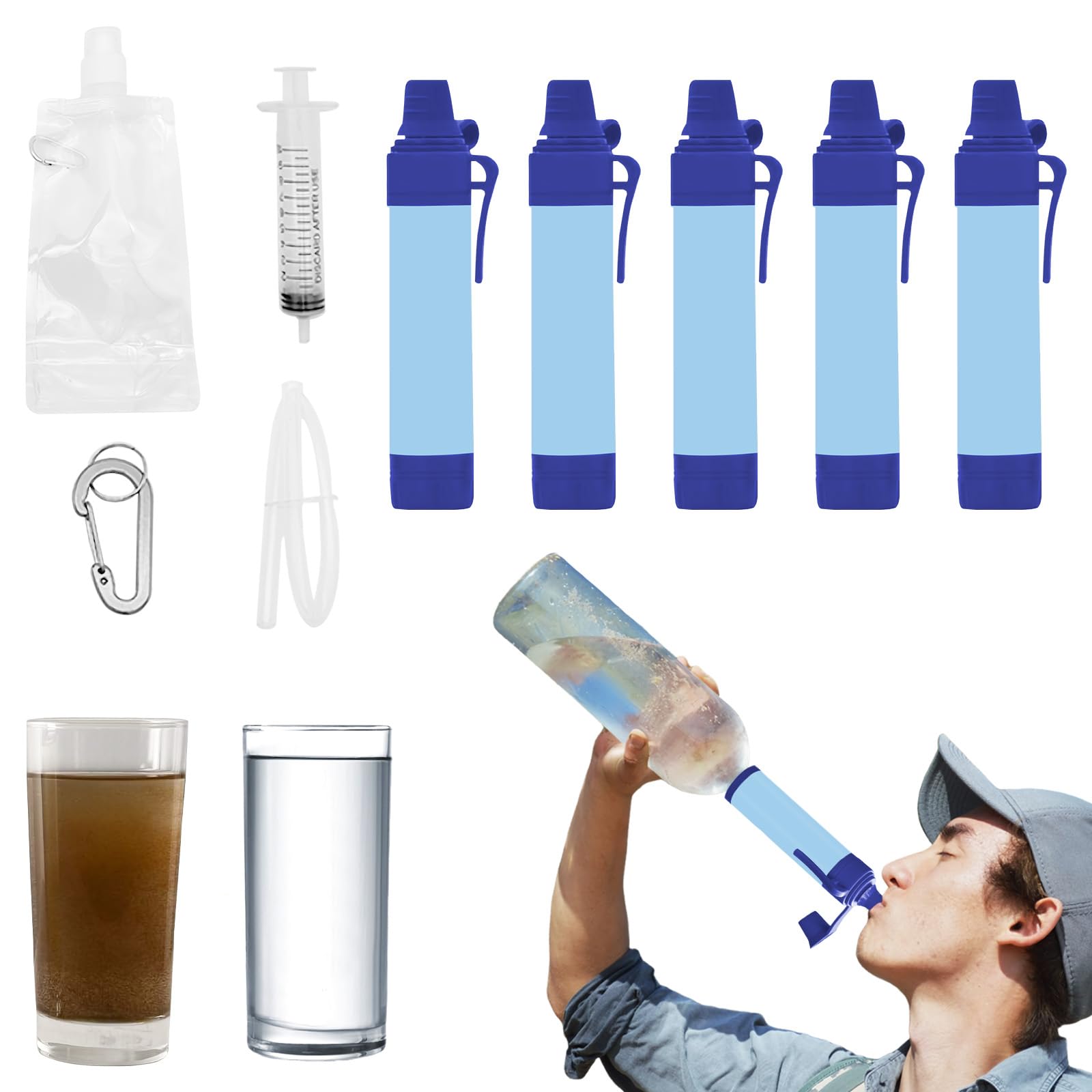 Kit de filtro de agua portátil, sistema de filtración de agua personal para camping, mochilero, senderismo, supervivencia de emergencia, preparación para viajes al aire libre (5)