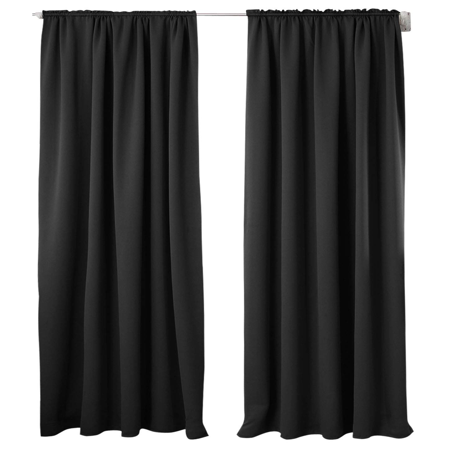 WOLTU 2er Set Gardinen, Verdunklungsvorhänge für Wohnzimmer Kinderzimmer, Blickdicht, Kräusebänder für Schiene, 250 g/m², kälteschutz lichtundurchlässig, 135 x 225 cm, Schwarz