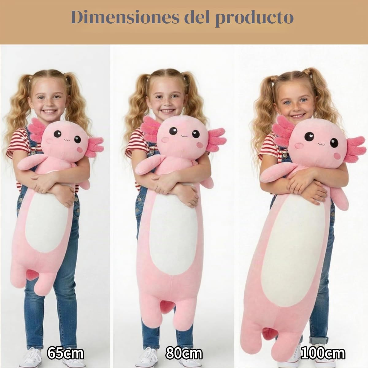 Kekeso Ajolote de Peluche Gigante, Almohada Larga para Abrazar, Peluche Suave para Niños y Niñas - Rosa, 100cm