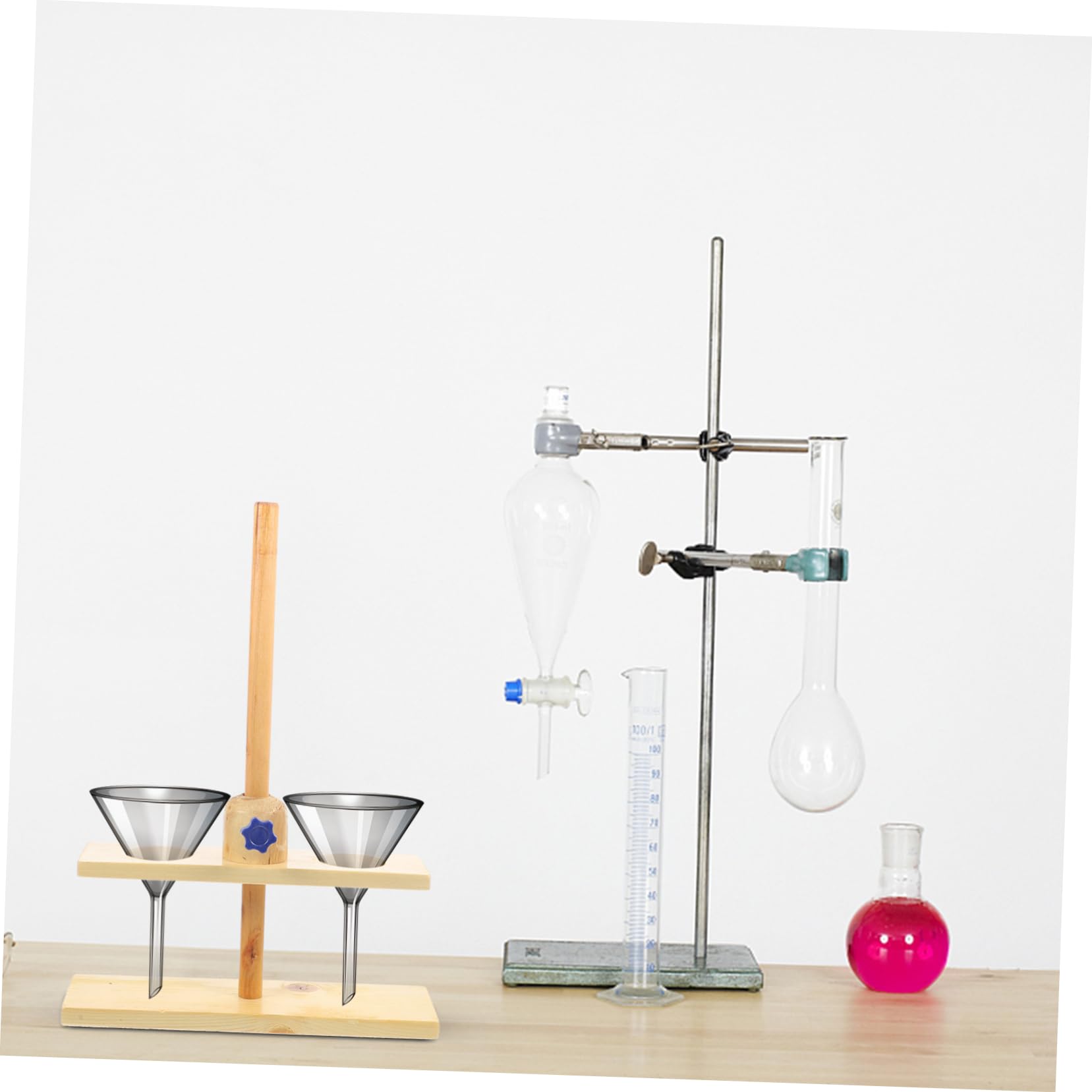 Mobestech Support de Laboratoire en Bois à Double Trou pour Expériences Chimiques et Pédagogiques Équipement Expérimental Démontable Facile à Transporter Couleur Aléatoire pour Entonnoir