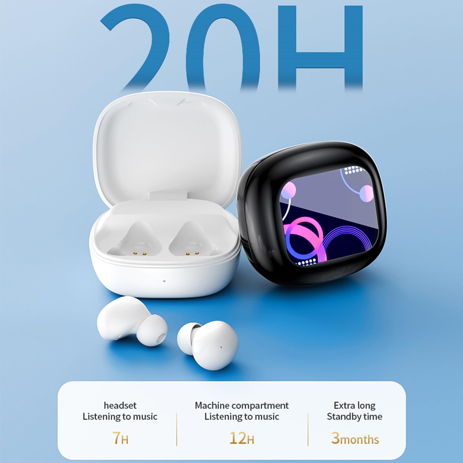 Auriculares inalámbricos Bluetooth 5.4 con pantalla táctil, auriculares inalámbricos pequeños, auriculares inalámbricos Bluetooth para orejas pequeñas en el oído
