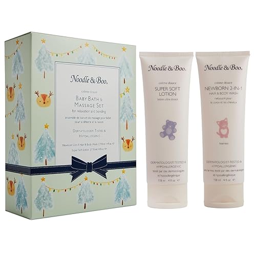 Noodle & Boo Set de regalo de baño y masaje para bebés, con gel de baño y cuerpo para recién nacidos, loción súper suave, probado por pediatras y