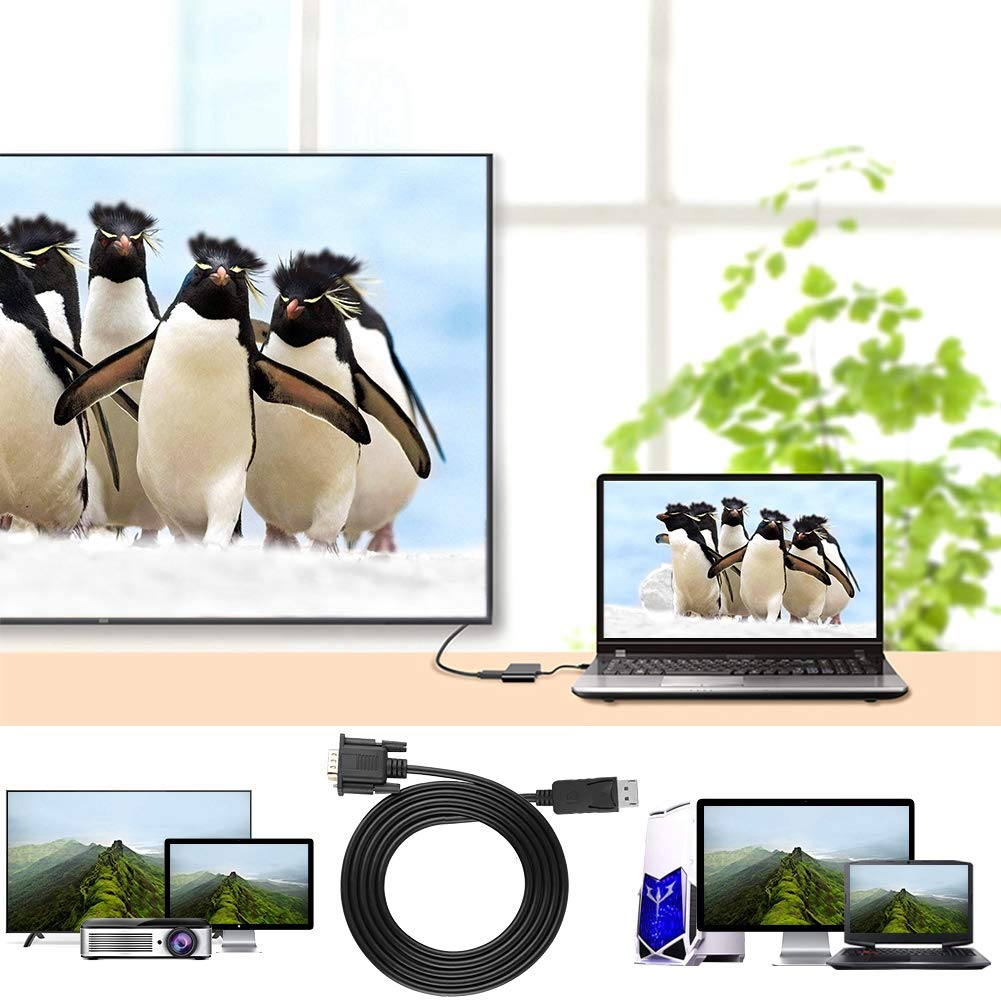 Sonew Adattatore DisplayPort A VGA 1,8m - Convertitore Mini DP A VGA 1080p Per PC E Mac (Non Per USB-C) - 4