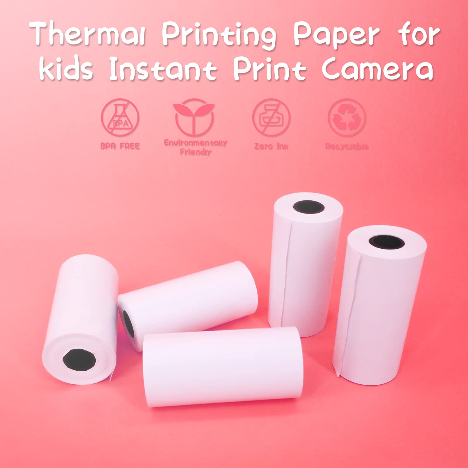 Ushining 5 rotoli di carta per fotocamera per bambini, stampa digitale fotocamera istantanea, carta termica, ricarica per fotocamera per bambini