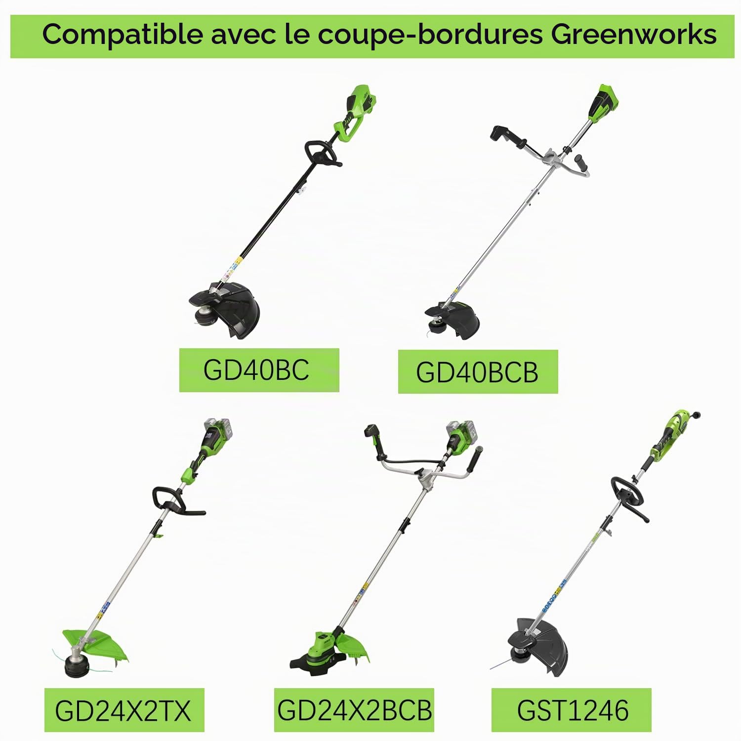 Greenworks 48V (2x24V) débroussailleuse sans fil avec coupe-bordures sans balais, largeur de coupe 38cm, lame de 25cm, deux batteries 24V 4Ah et chargeur GD24X2BCB + lame de débroussailleuse supplémen