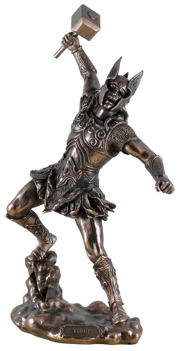 VERONESE Nordic Thunder God Thor in Armor God Figurine Bronzed Odin Sculpture