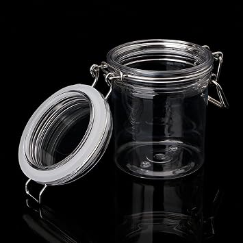 500ML Plastic Round Clip Top Storage Jar With Airtight Seal Lid Kitchen Con Storage Boxes Decorative