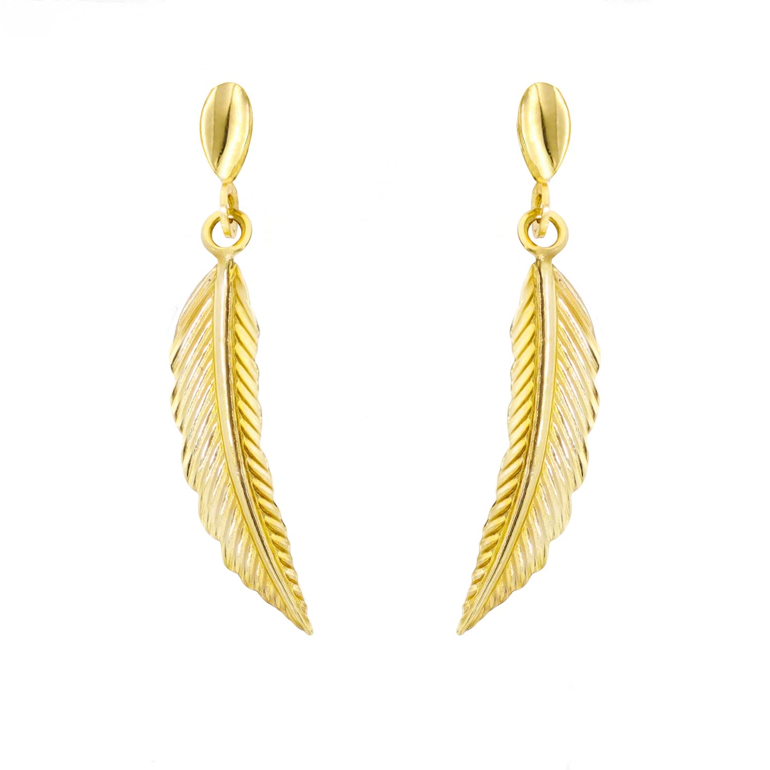 forme di Lucchetta Lucchetta - Pendientes Plumas de Oro Amarillo de 9 quilates, símbolo de Ligereza y Buena Suerte - Pendientes Unisex para Hombre Mujer Chico Chica
