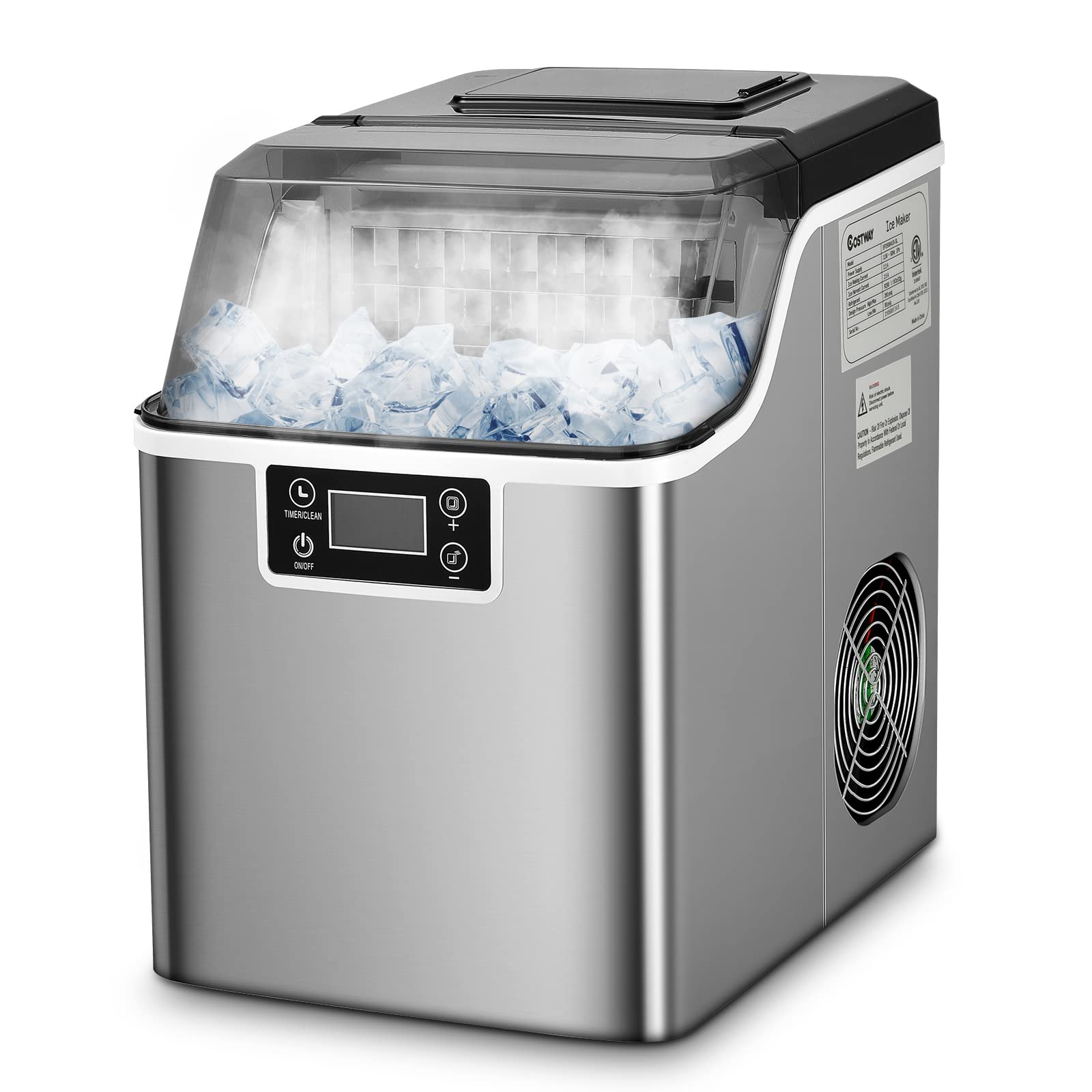 RELAX4LIFE Macchina per Cubetti di Ghiaccio, Capacità 18 kg/24 Ore, Durata 15-20 Min con Timer 1-24 Ore, Serbatoio d’Acqua 3,2L, Stoccaggio Ghiaccio 1,2 kg, Produttore Domestico di Ghiaccio a Cubetti