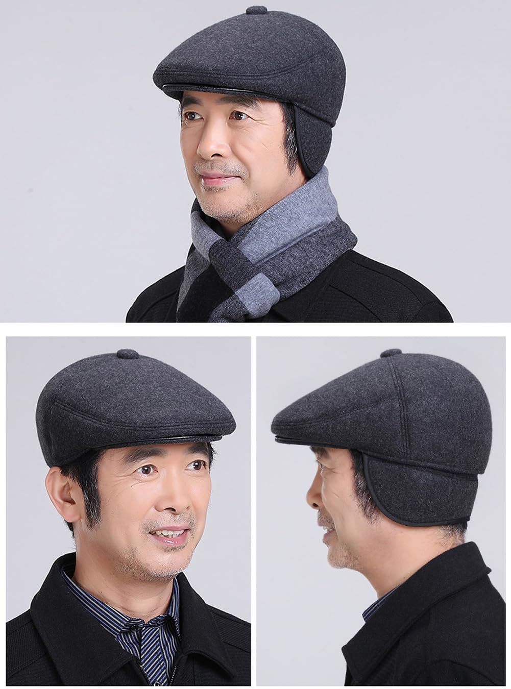 Men's Winter Flat Cap with Ear Flaps Wool Warm Newsboy Hat Derby Tweed Irish Cap Peaked Gatsby Beret Hat Grandad Driving Cap - Image 5