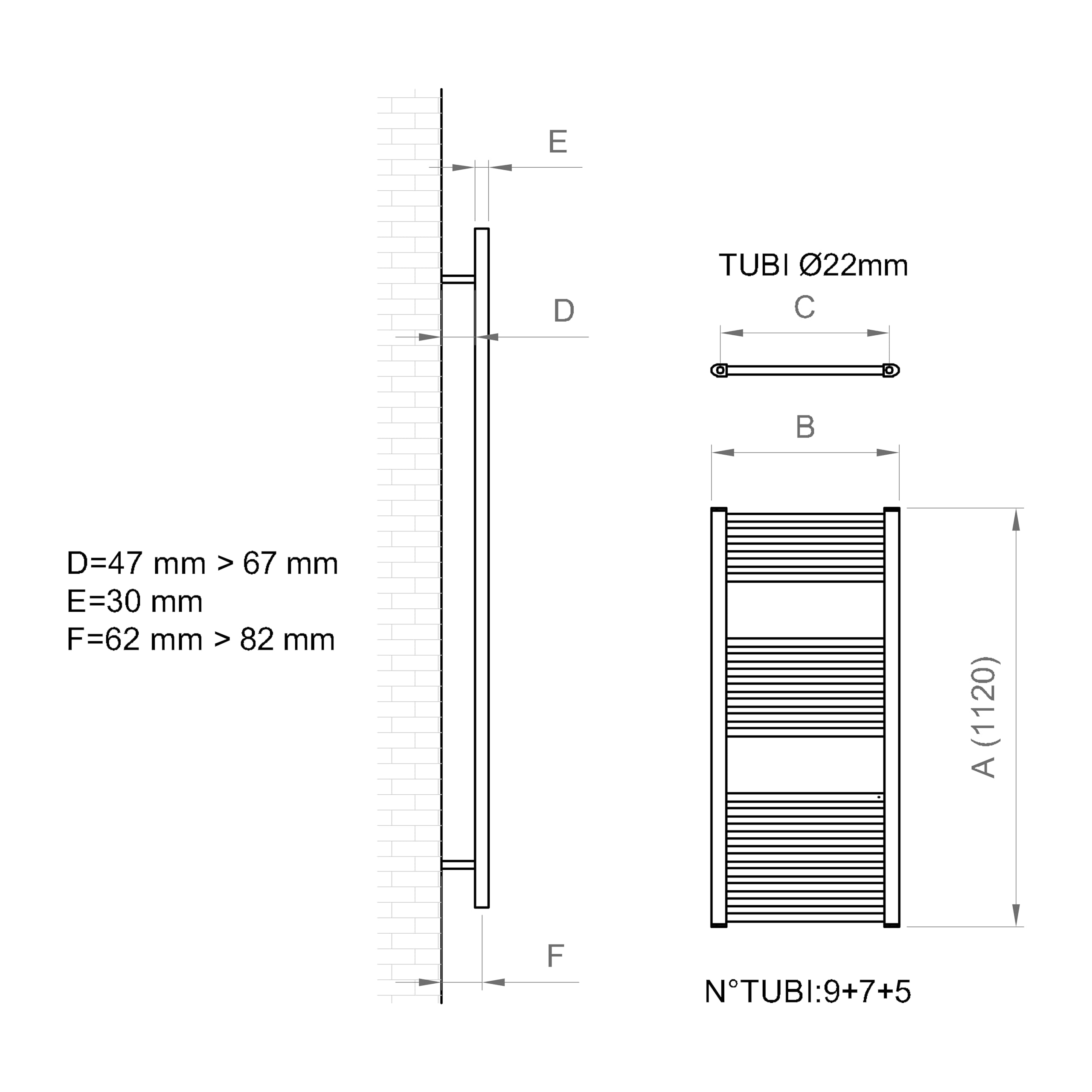 ERCOS Scaldasalviette Termoarredo Bagno Dimensioni 450x1120 MM Radiatore Bagno Cromato, Attacchi da 1/2" Fornito Con Kit Montaggio
