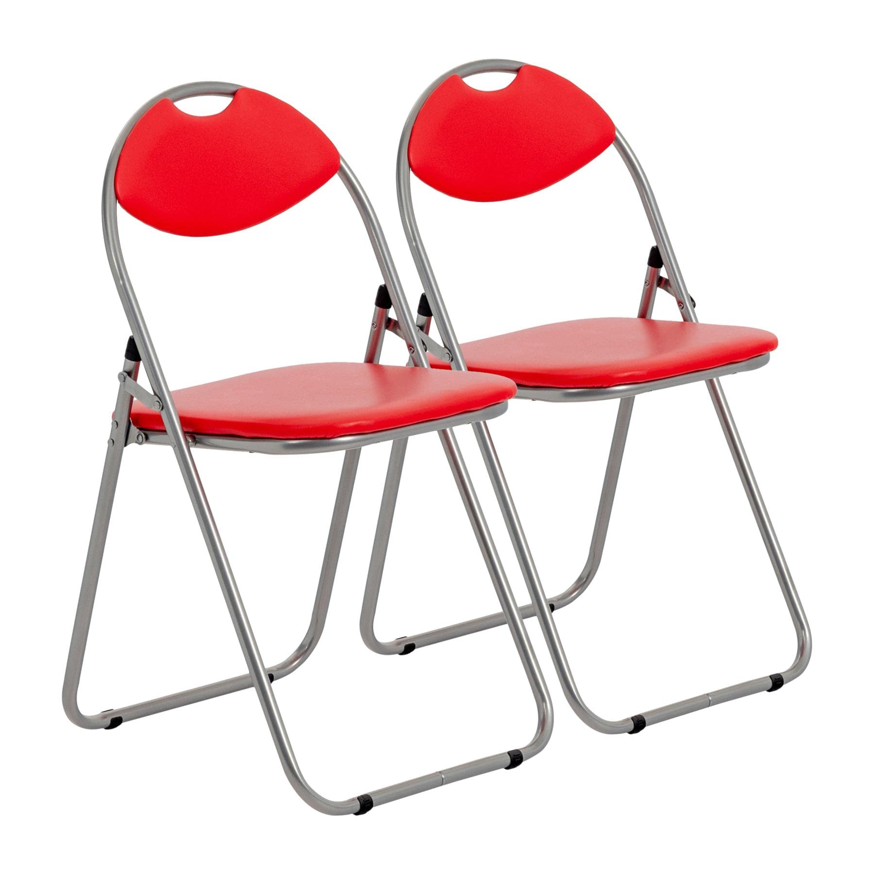 Harbour Housewares Padded Folding Chairs - Easy Store Metal Frame Office Bedroom Seating - Max Load: 114kg - Red - Pack of 2