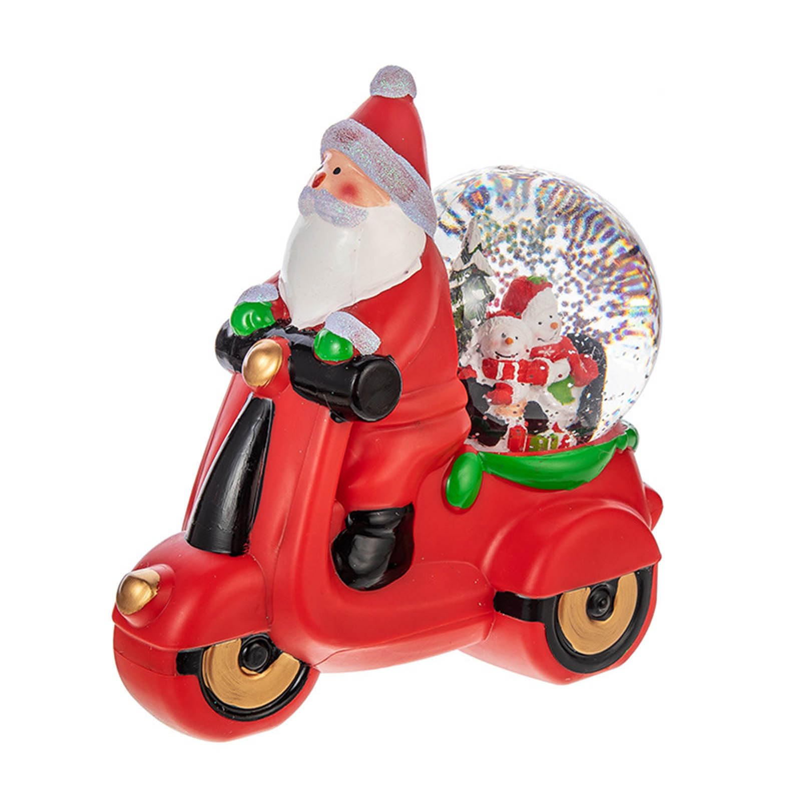Festliche Motorrad-Weihnachtsmann-Weihnachts-Tischdekoration, Schnee-Effekt und motorisierte Action-Figuren, Motorrad, mit LED-Lichtern und Schnee, Spieluhr, Geschenk
