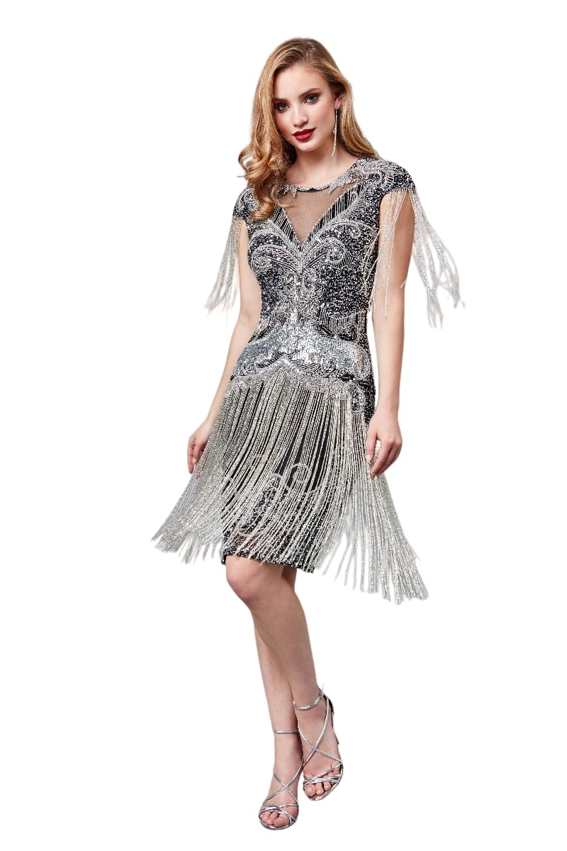 Sybil Black 1920s Vintage Inspired Great Gatsby Art Deco Charleston Wedding Guest Bridesmaids Dress