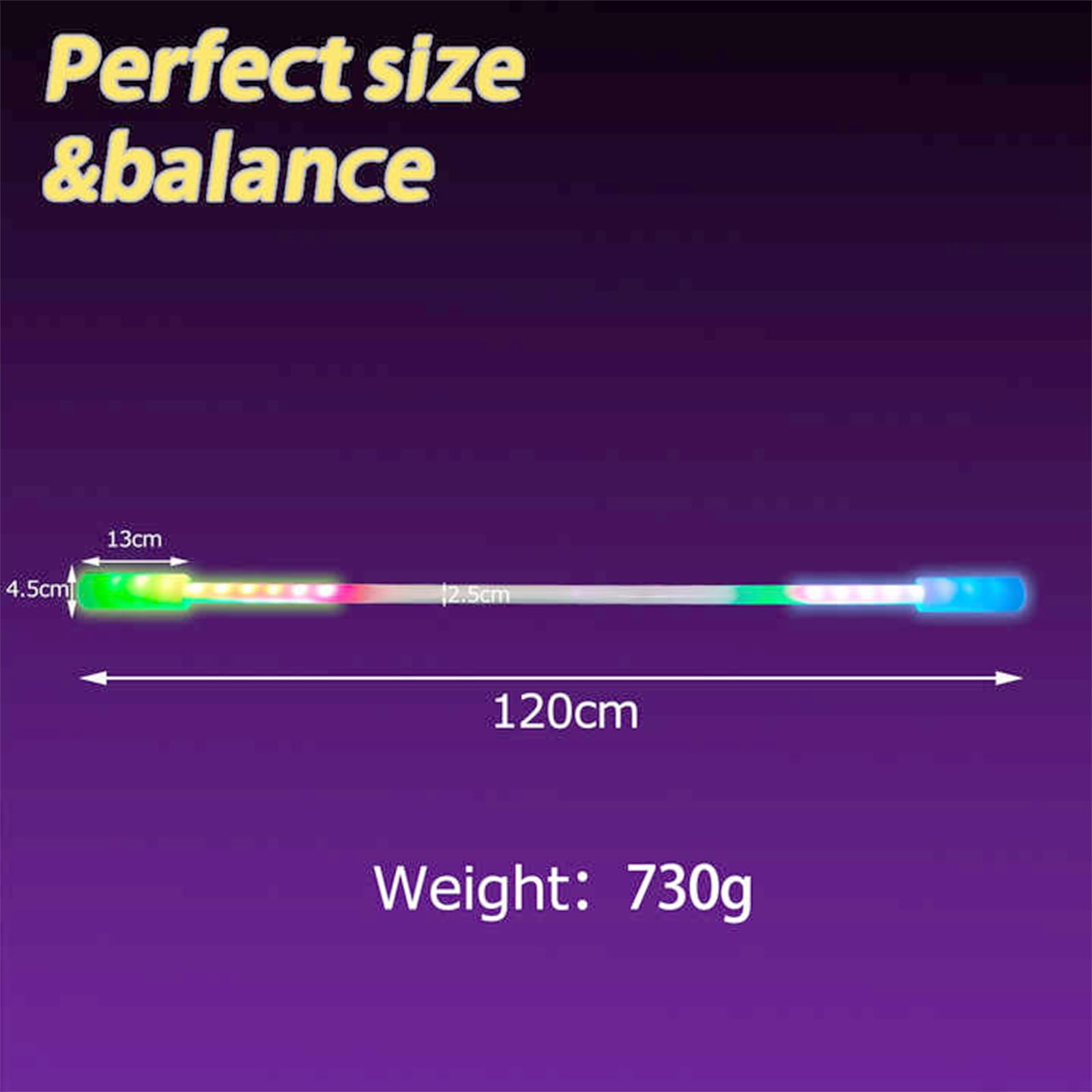 Bastone LED Poi LED, Lunghezza 47.51 Pollici, Peso 750g, 13 Modalità di Illuminazione, Ideale per Duo O Gruppo Performance.