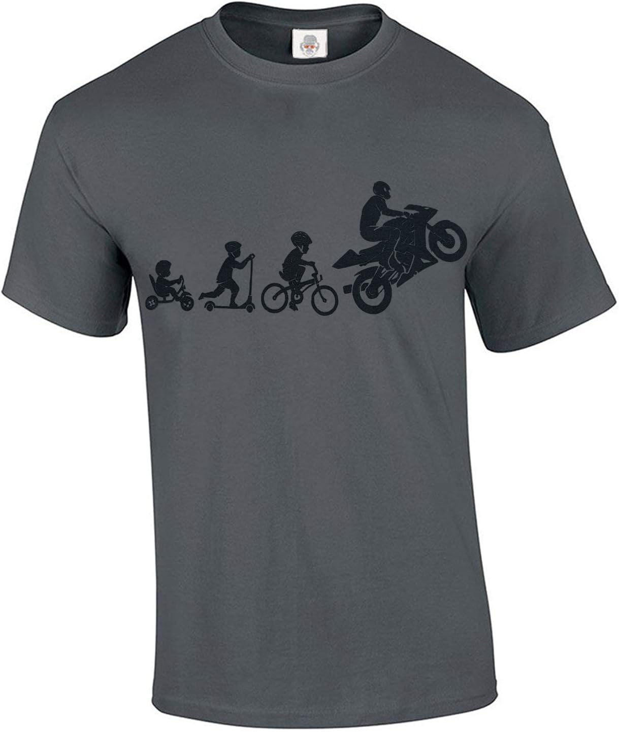 Men's Grey Half Sleeve Cartoon Motorbike Biker T-Shirt