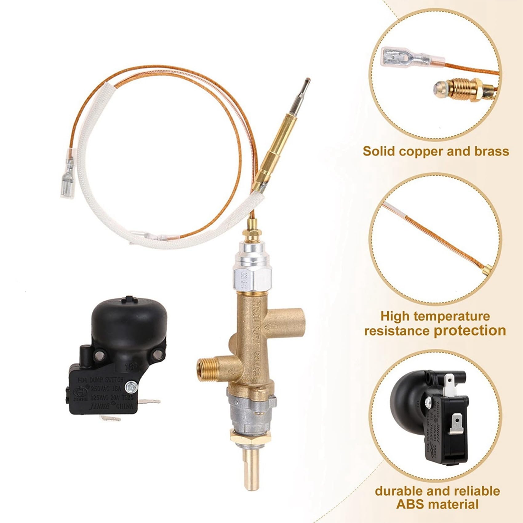 4X Válvula de Control de Calefacción de Terraza de Gas Sensor de Termopar Botón Interruptor de Descarga Propano Control de Chimenea Conjunto de Puerto Piloto de Seguridad