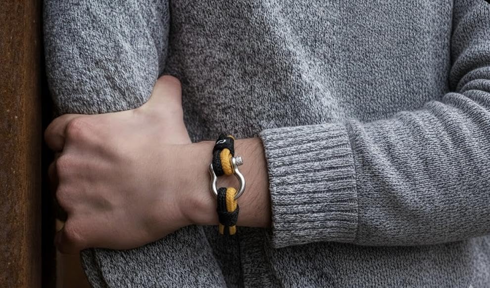 Miniatura 4 de Mens Rope Bracelet - Stainless Steel Silver Shackle, Extremely Durable and Scratch Resistant Waterproof Paracord, Handmade, Nautical Wristband for