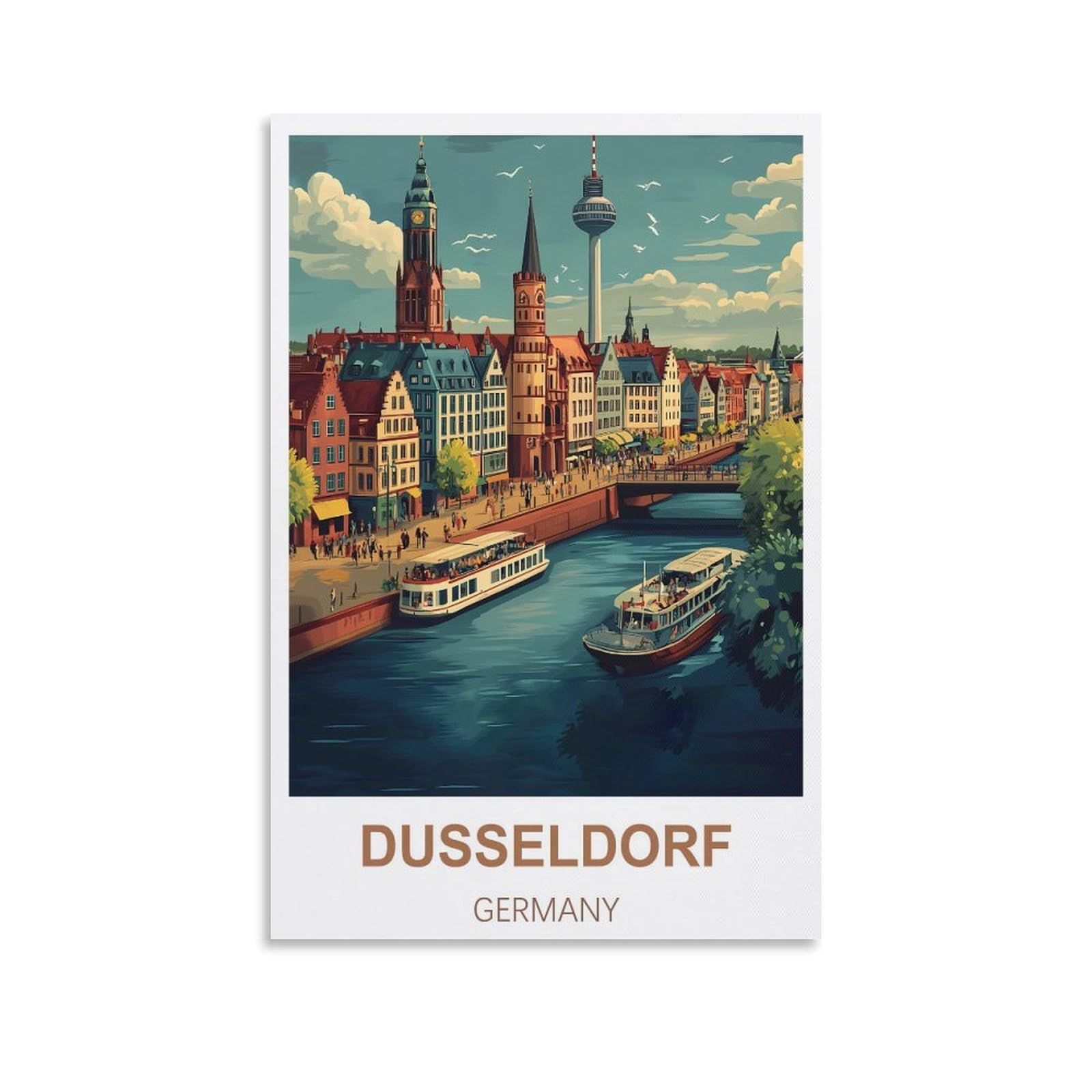 HSAYYIII Dusseldorf Germany Vintage Travel Poster 08x12inch(20x30cm) Canvas Art Poster And Wall Art Picture Print Bedroom Decor