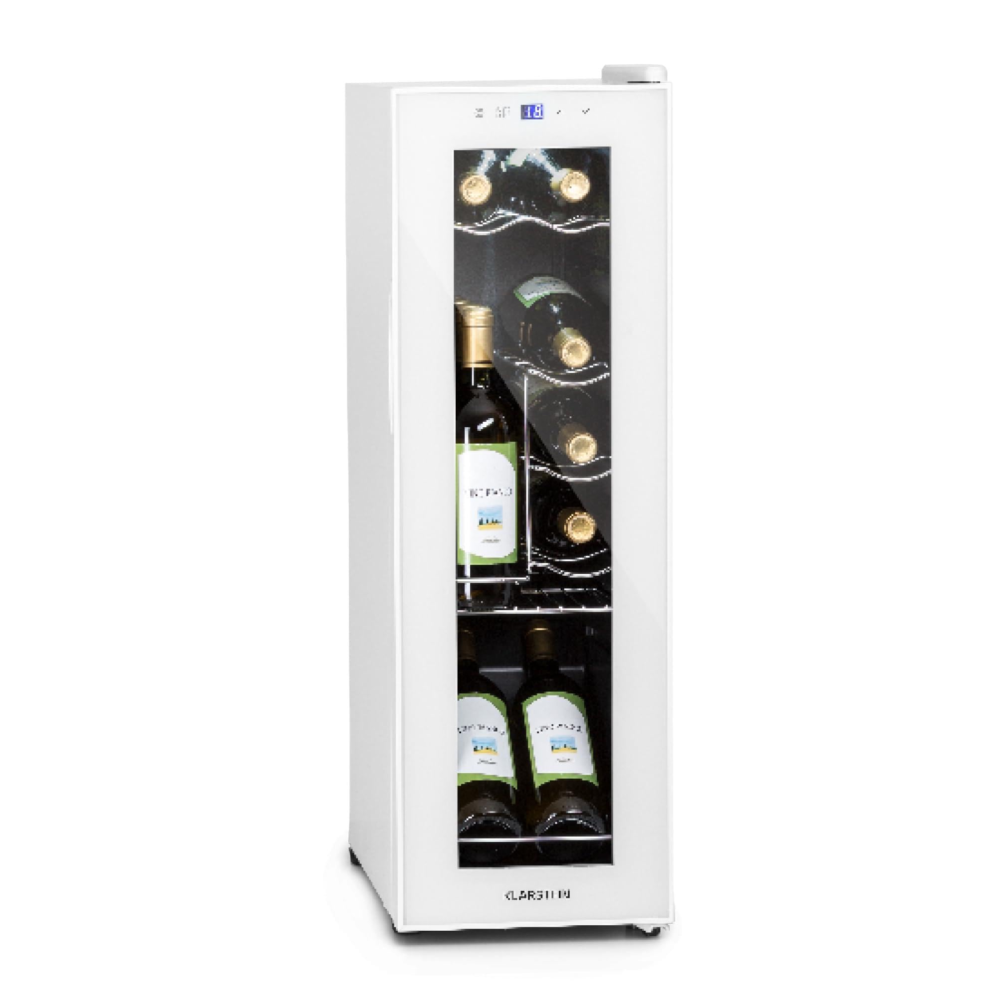 KLARSTEIN Free-Standing Wine Cooler Drinks Fridge, 32L Single Zone Wine Fridges, Wine Prosecco & Beer Bottles, Wine Fridge with Glass Door, Indoor/Outdoor Bar Fridge and Wine Cooler, 12 Bottles