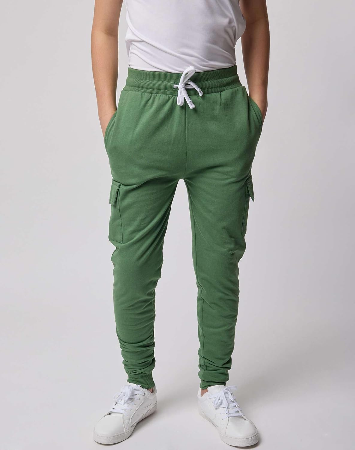 Real Essentials 3 Pack: Boys' Cotton Fleece Cargo Joggers Athletic Sweatpants - Kids Casual Sports Pants Pockets (Ages 6-16) - Image 2