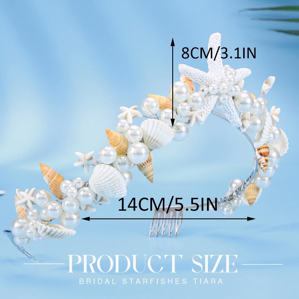 BARTOSI Mermaid Crown Starfish Tiara Pearl Shell Bride Wedding Headband Costume Hair Accessories for Women - Image 7